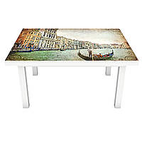 Вінілова наклейка на стіл Венеціанський Канал (інтер'єрна ПВХ плівка для меблів) Венеція Гондола ретро Бежевий