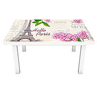 Виниловая наклейка на стол Весна в Париже (интерьерная ПВХ пленка для мебели) Эйфелева башня Сирень Серый