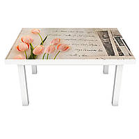 Виниловая наклейка на стол Письмо Тюльпаны (интерьерная ПВХ пленка для мебели) ретро винтаж цветы Бежевый