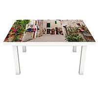 Вінілова наклейка на стіл Кам'яні Арки (інтер'єрна ПВХ плівка для меблів) вулиці міста Прованс Коричневий