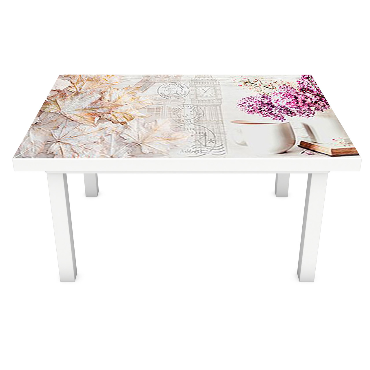 Вінілова наклейка на стіл Бузок і Вино (інтер'єрна ПВХ плівка для меблів) Абстракція квіти Бежевий 600*1200мм