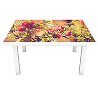 Виниловая наклейка на стол Фото Розы (интерьерная ПВХ пленка для мебели) сепия кусты цветы Бежевый 600*1200 мм
