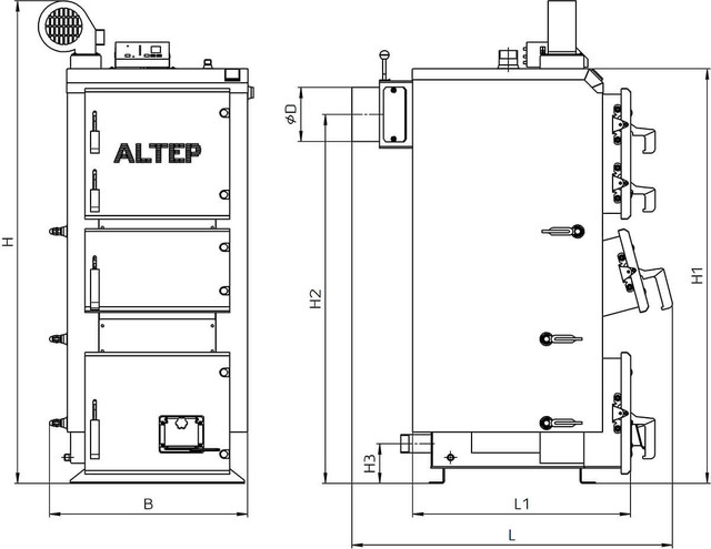 Габаритные размеры котел АЛЬТЕП DUO Plus 25 Фото-1