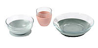 Beaba - Набор детской посуды из стекла 3 предмета, цвет розовый/серый