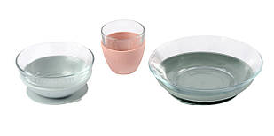 Beaba — Набір дитячого посуду зі скла 3 предмети, колір рожевий/сірий