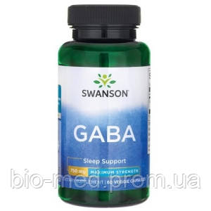 Swanson GABA — гамма-аміномасляна кислота, 750 мг, 60 кап., фото 1