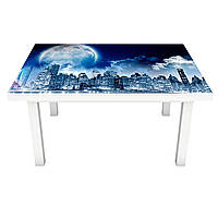 Вінілова наклейка на стіл Космічний міст (інтер'єрна ПВХ плівка для меблів) небо Місто Синій 600*1200мм