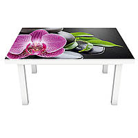 Виниловая наклейка на стол самоклеющийся Гармония (интерьерная ПВХ пленка для мебели) орхидеи камни Черный