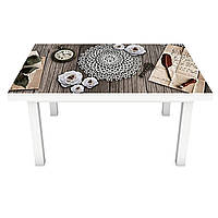 Виниловая наклейка на стол Ажурный (интерьерная ПВХ пленка для мебели) цветы украшения Абстракция Серый