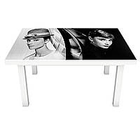 Вінілова наклейка на стіл Одрі Хепберн (інтер'єрна ПВХ плівка для меблів) персонажі ретро Чорно-білий
