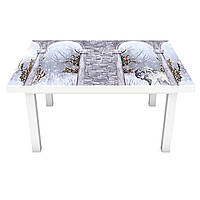 Вінілова наклейка на стіл Зимова Арка (інтер'єрна ПВХ плівка для меблів) під цеглу сніг колони Сірий