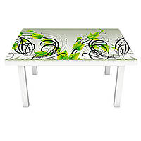 Виниловая наклейка на стол Зеленые завитки (интерьерная ПВХ пленка для мебели) Растительный орнамент Зеленый