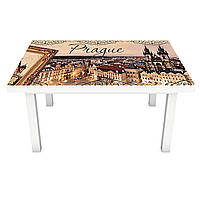 Вінілова наклейка на стіл Прага (інтер'єрна ПВХ плівка для меблів) Вінтаж Старовинне місто Коричневий