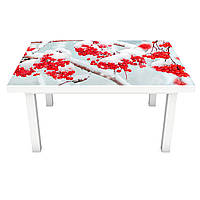 Виниловая наклейка на стол Калина в снегу (интерьерная ПВХ пленка для мебели) красные ягоды зима Белый