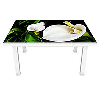 Вінілова наклейка на стіл Білі Кали (інтер'єрна ПВХ плівка для меблів) квіти пальми Зелений 600*1200мм
