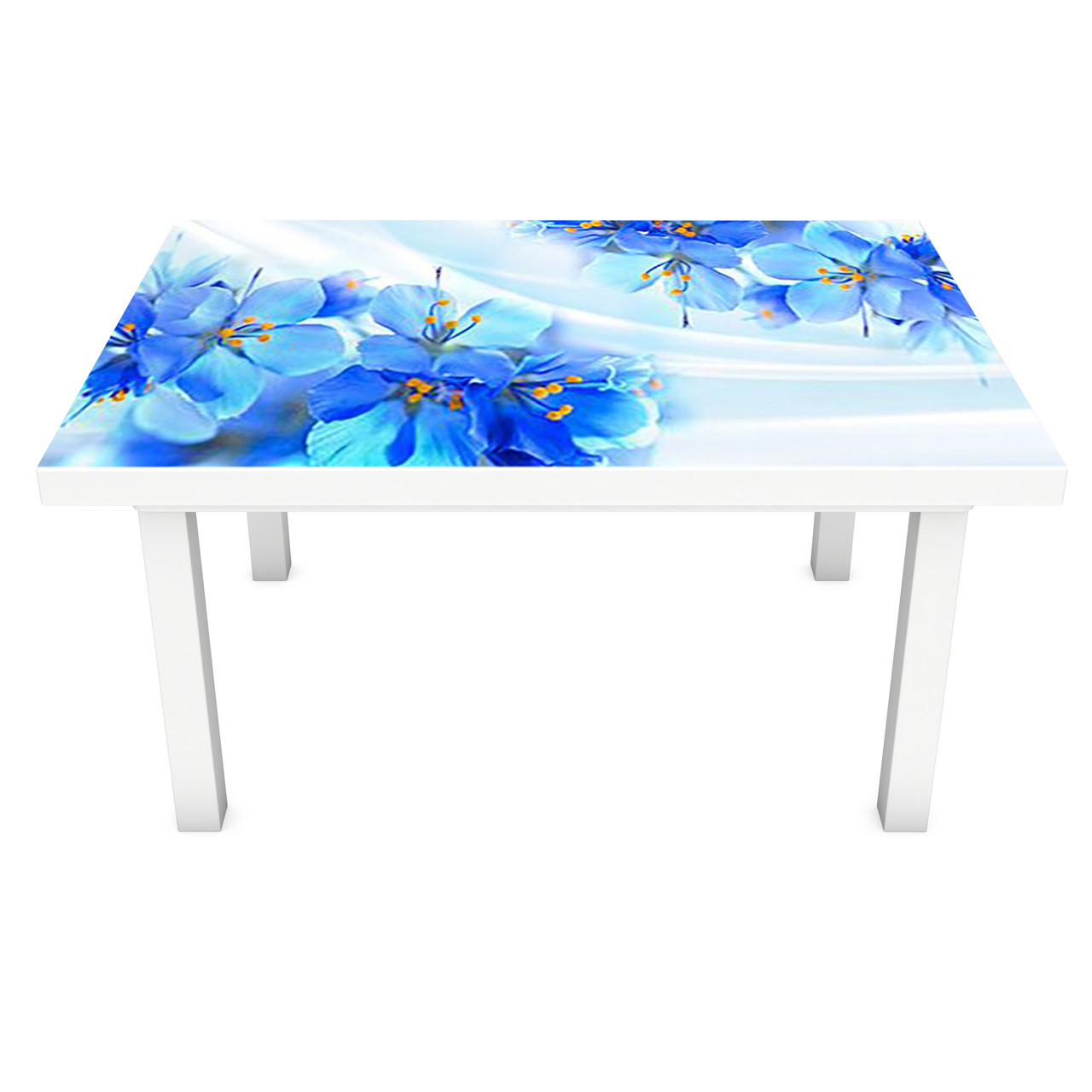 Вінілова наклейка на стіл Сині Проліски (інтер'єрна ПВХ плівка для меблів) квіти колаж Блакитний 600*1200мм