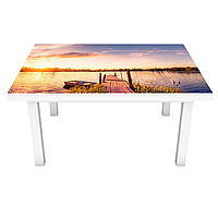 Виниловая наклейка на стол Рассвет над рекой (интерьерная ПВХ пленка для мебели) солнце вода озеро Бежевый