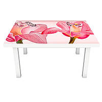 Виниловая наклейка на стол Королевские Орхидеи (интерьерная ПВХ пленка для мебели) розовые цветы крупные