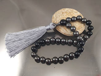 Чітки 33 намистини з кігтем (агат +гематит) сірий пензель