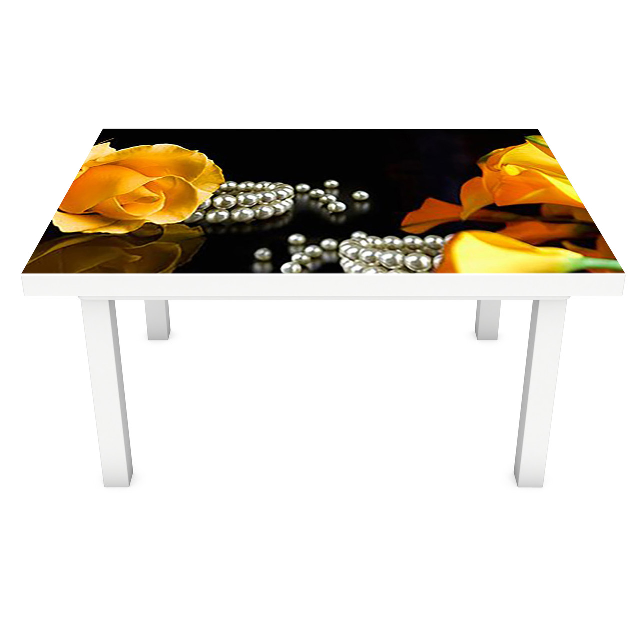 Вінілова наклейка на стіл Жовті Кали (інтер'єрна ПВХ плівка для меблів) квіти перли Чорний 600*1200мм