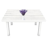 Вінілова наклейка на стіл Лаванда в Вазі (вінілова інтер'єрна ПВХ плівка для меблів) Білі дошки Прованс Сірий