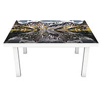 Вінілова наклейка на стіл самоклеющийся Ліс Відображення в річці (інтер'єрна ПВХ плівка для меблів) зелений