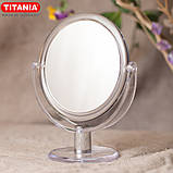 Дзеркало косметичне кругле двостороннє зі збільшенням на ніжці в рамі D=16 см TITANIA art.1585 L, фото 2