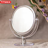 Дзеркало косметичне кругле двостороннє зі збільшенням на ніжці в рамі D=16 см TITANIA art.1585 L, фото 5
