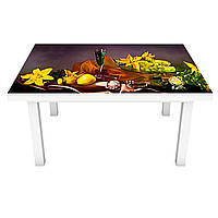 Виниловая наклейка на стол самоклеющийся Натюрморт Желтые Лилии (интерьерная ПВХ пленка для мебели) коричневый