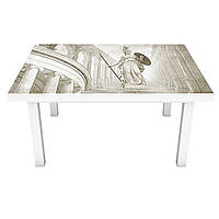 Виниловая наклейка на стол Античный зал (интерьерная ПВХ пленка для мебели) статуя колонны серый 600*1200 мм