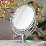 Дзеркало косметичне кругле двостороннє зі збільшенням на ніжці в рамі D=16 см TITANIA art.1585 L, фото 4