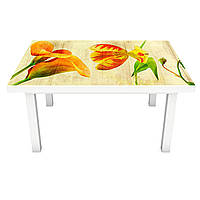 Виниловая наклейка на стол Винтажные Тюльпаны интерьерная ПВХ пленка для мебели Цветы Желтый 600*1200 мм