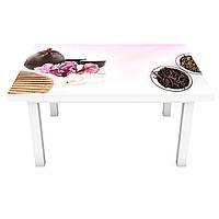 Виниловая наклейка на стол Чайный набор ПВХ пленка для мебели чай орхидеи Восток Розовый 600*1200 мм