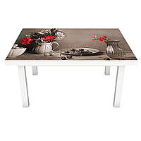 Виниловая наклейка на стол Винтажный натюрморт ПВХ пленка для мебели Цветы букеты Серый 600*1200 мм