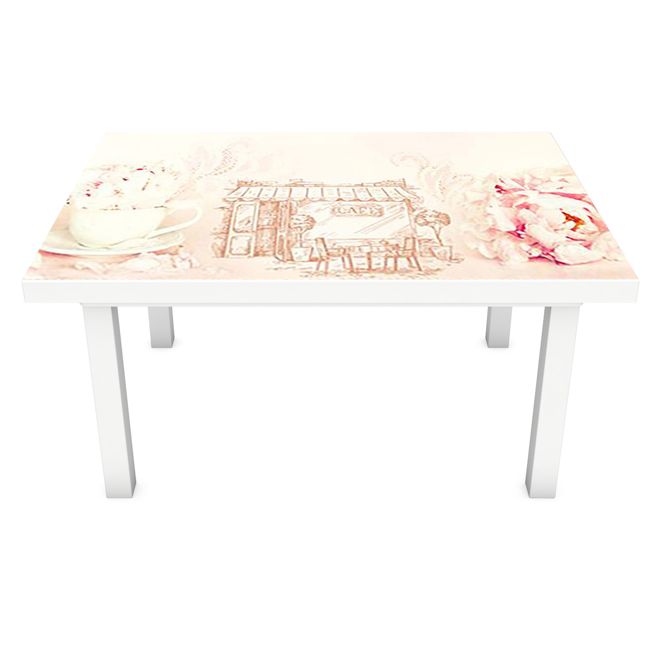 Вінілова наклейка на стіл Рожевий Париж ПВХ плівка для меблів олівець квіти малюнок Колаж 600*1200 мм