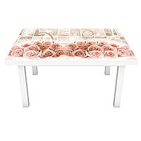 Виниловая наклейка на стол Розы под Плитку ПВХ пленка для мебели цветы бутоны Абстракция Розовый 600*1200 мм