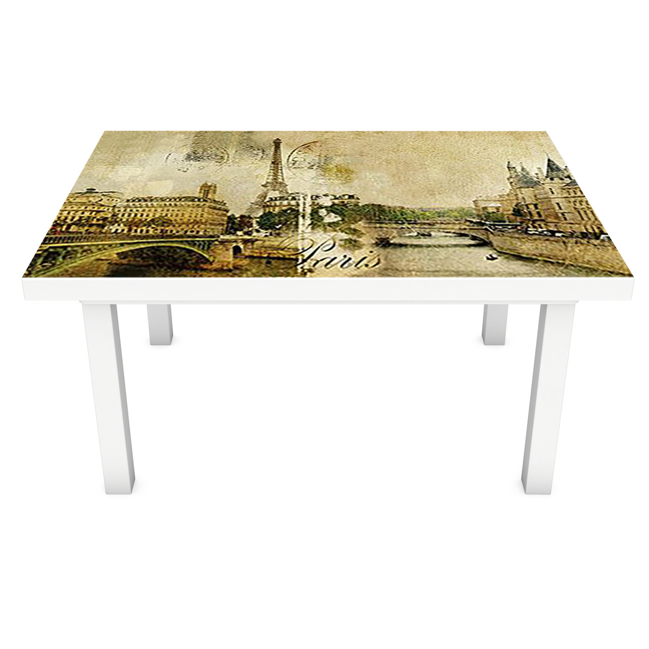 Вінілова наклейка на стіл Поштова Марка ПВХ плівка для меблів Париж вінтаж Місто Бежевий 600*1200 мм