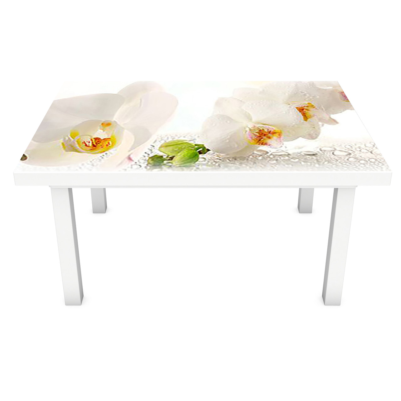 Вінілова наклейка на стіл Біла орхідея 03 декор меблів самоклейка квіти роса краплі Бежевий 600*1200 мм, фото 1