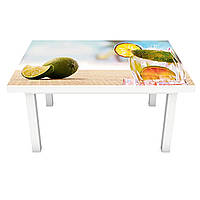 Виниловая наклейка на стол Коктейль декор мебели самоклейка пляжный отдых лаймы цитрусы Голубой 600*1200 мм