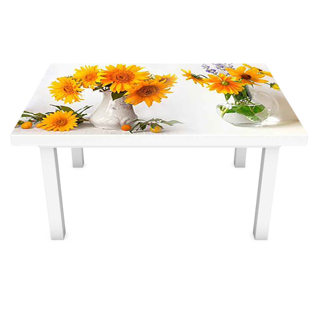 Вінілова наклейка на стіл Жовті Соняшники декор меблів самоклейка крокуси груші букети Білий 600*1200 мм