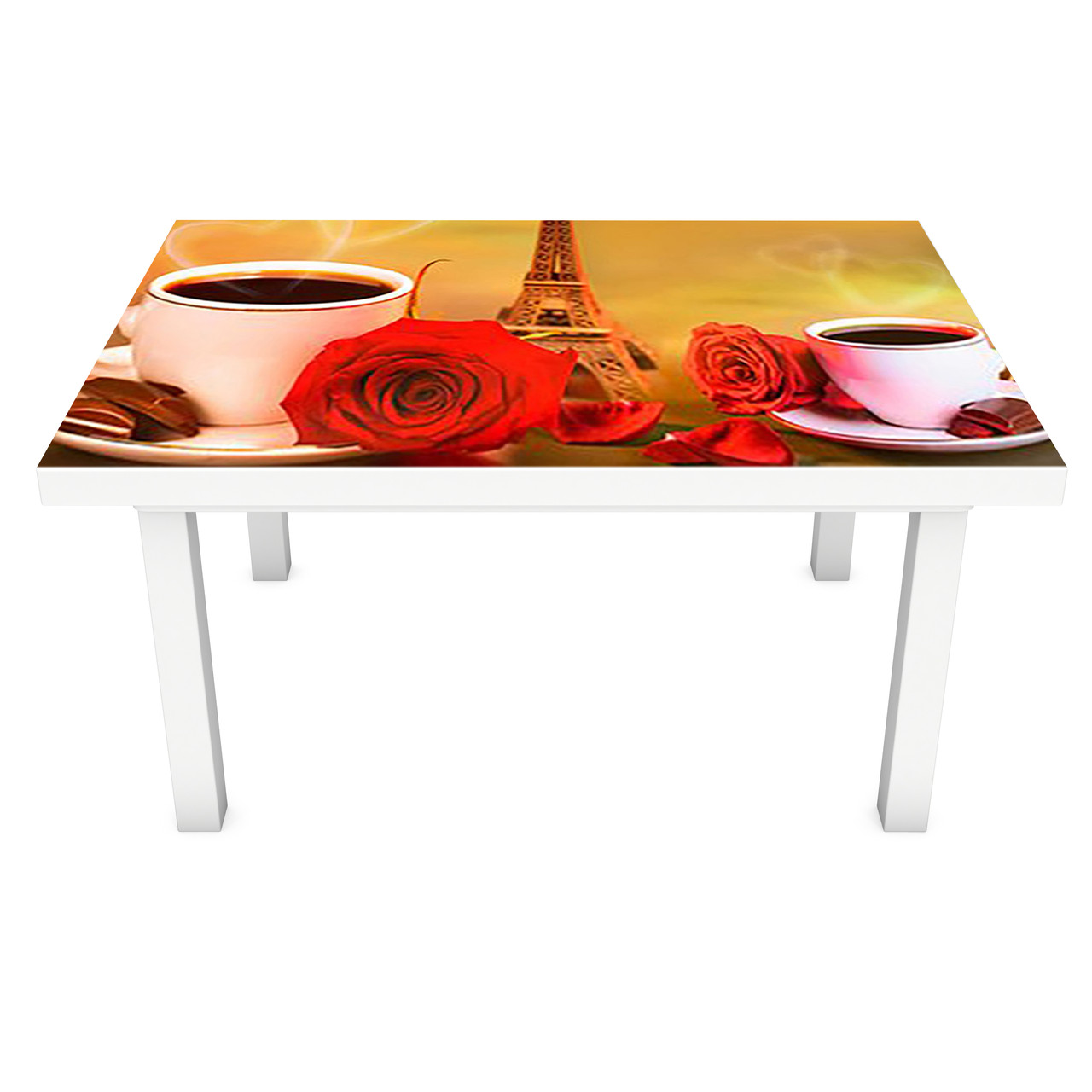 Декор столу Наклейка Пристрасний Париж декор меблів самоклейка кави троянди ейфелева вежа Бежевий 600*1200 мм