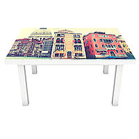 Виниловая наклейка на стол Утро в Венеции декор мебели самоклейка разноцветные дома каналы Голубой 600*1200 мм