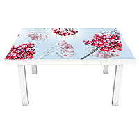 Виниловая наклейка на стол виниловый Морозная Калина декор мебели самоклейка иней ягоды голубой 600*1200 мм