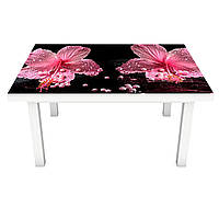 Виниловая наклейка на стол виниловый Розовый гибискус Жемчуг декор мебели самоклейка цветы 600*1200 мм