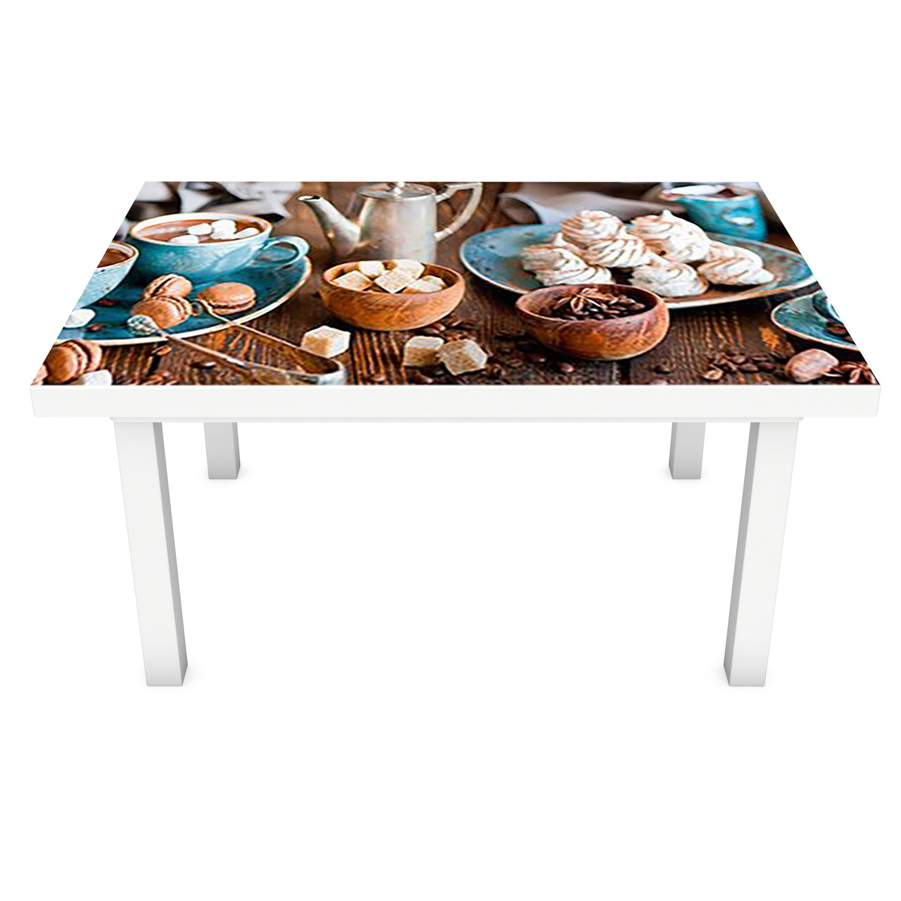 Вінілова наклейка на стіл самоклеючий Зефір Блакитні чашки декор меблів самоклейка кава солодощі 600*1200 мм