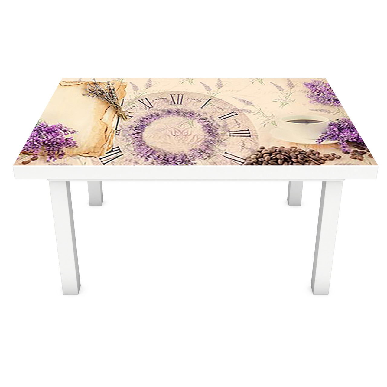 Вінілова наклейка на стіл Лавандова Кава декор меблів самоклейка годинник лаванда Фіолетовий 600*1200 мм
