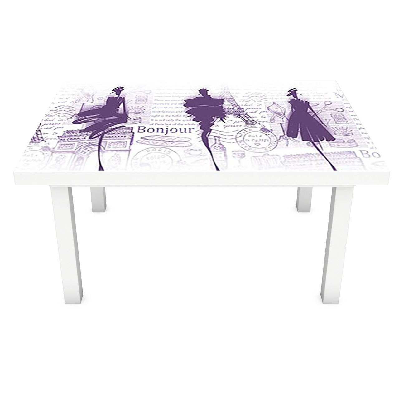 Вінілова наклейка на стіл Французькі Дами декор меблів самоклейка силуети Париж мода Фіолетовий 600*1200 мм