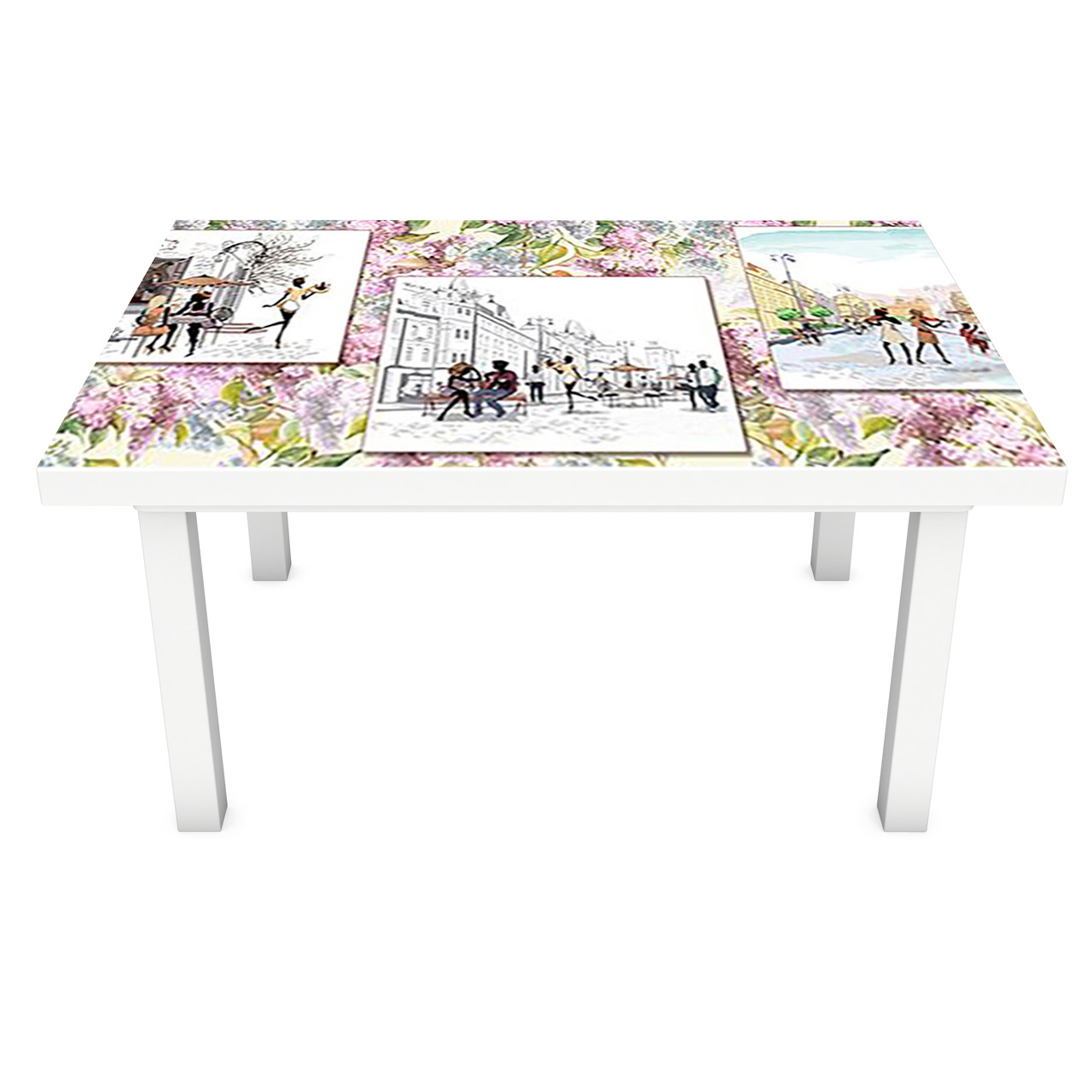 Вінілова наклейка на стіл Рисунок олівцем інтер'єрна ПВХ плівка для меблів Люди місто Зелений 600*1200 мм