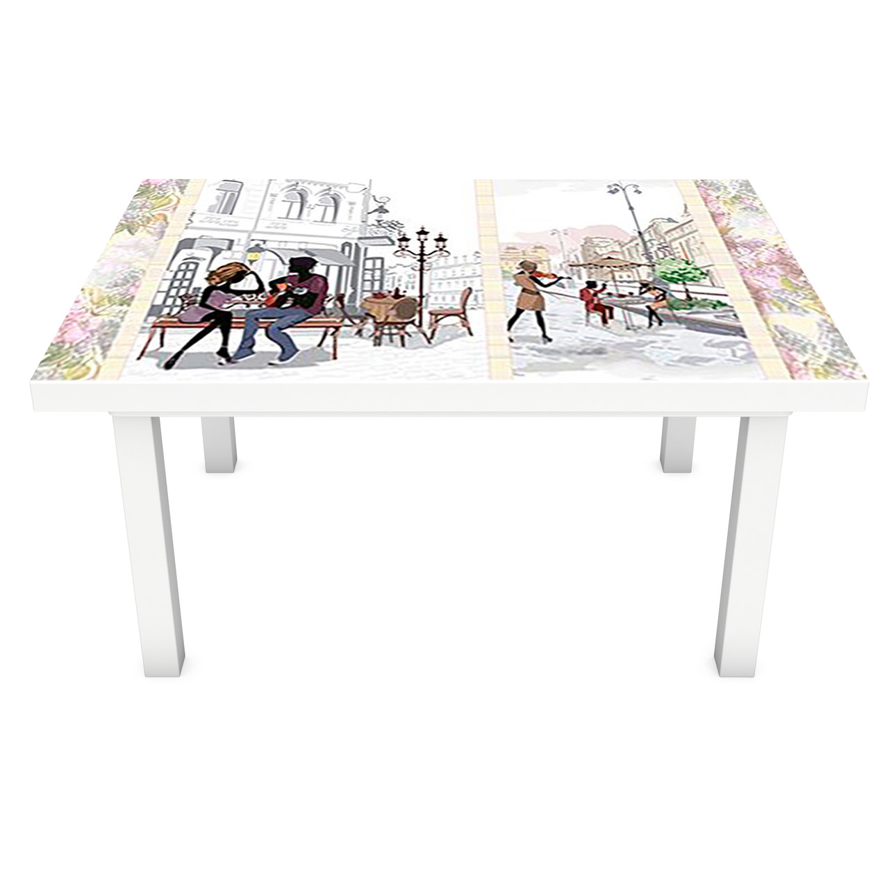 Вінілова наклейка на стіл Кафе в Парижі декор меблів самоклейка намальовані Люди Бежевий 600*1200 мм