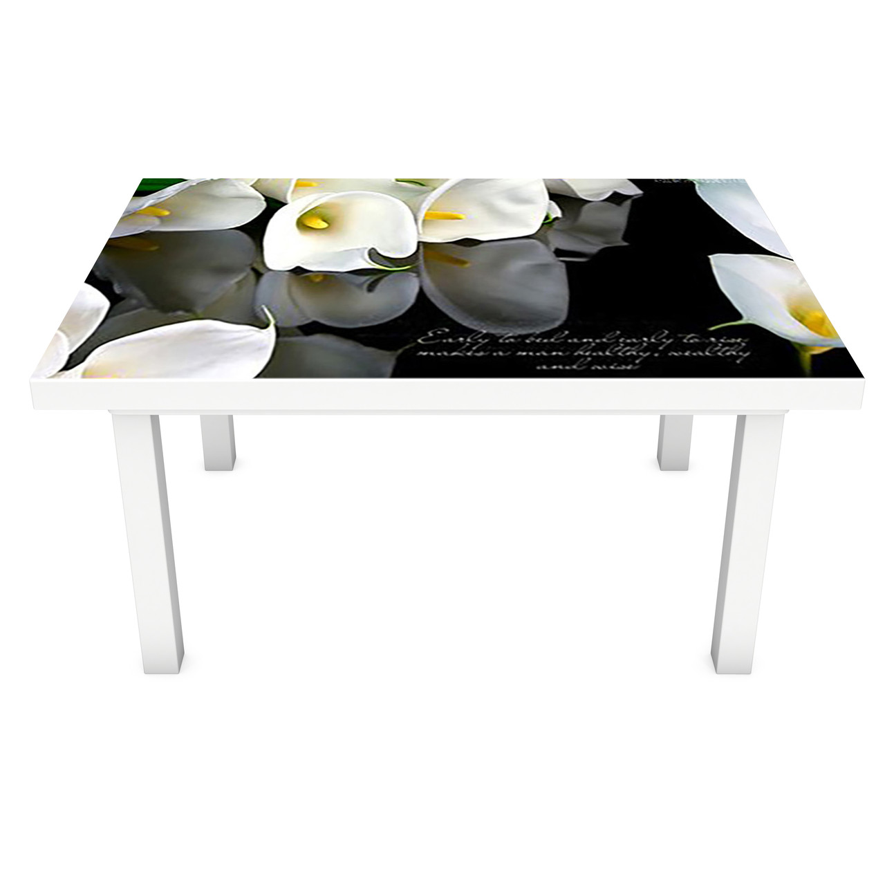 Вінілова наклейка на стіл Білі Калли інтер'єрна ПВХ плівка для меблів квіти на Чорному тлі 600*1200 мм